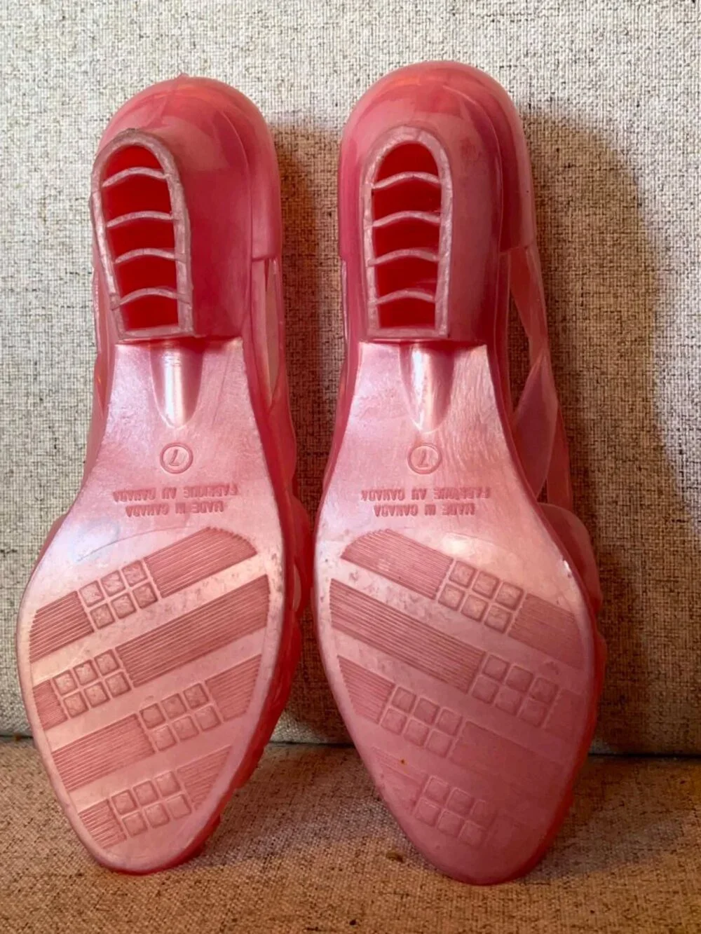 Vintage 80's-90's Wedge Jelly Shoes Peachy/Pink Size Y7